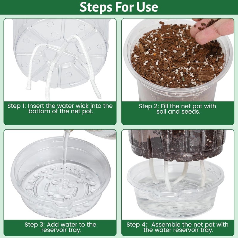 Bluepro 12 Pack 6.5 Inch Clear Self Watering Plant Pots with Bottom Water Tray & Watering Rope, Transparent Nursery Pots with Drainage for Seedlings, Herbs, and Houseplants - Image 3